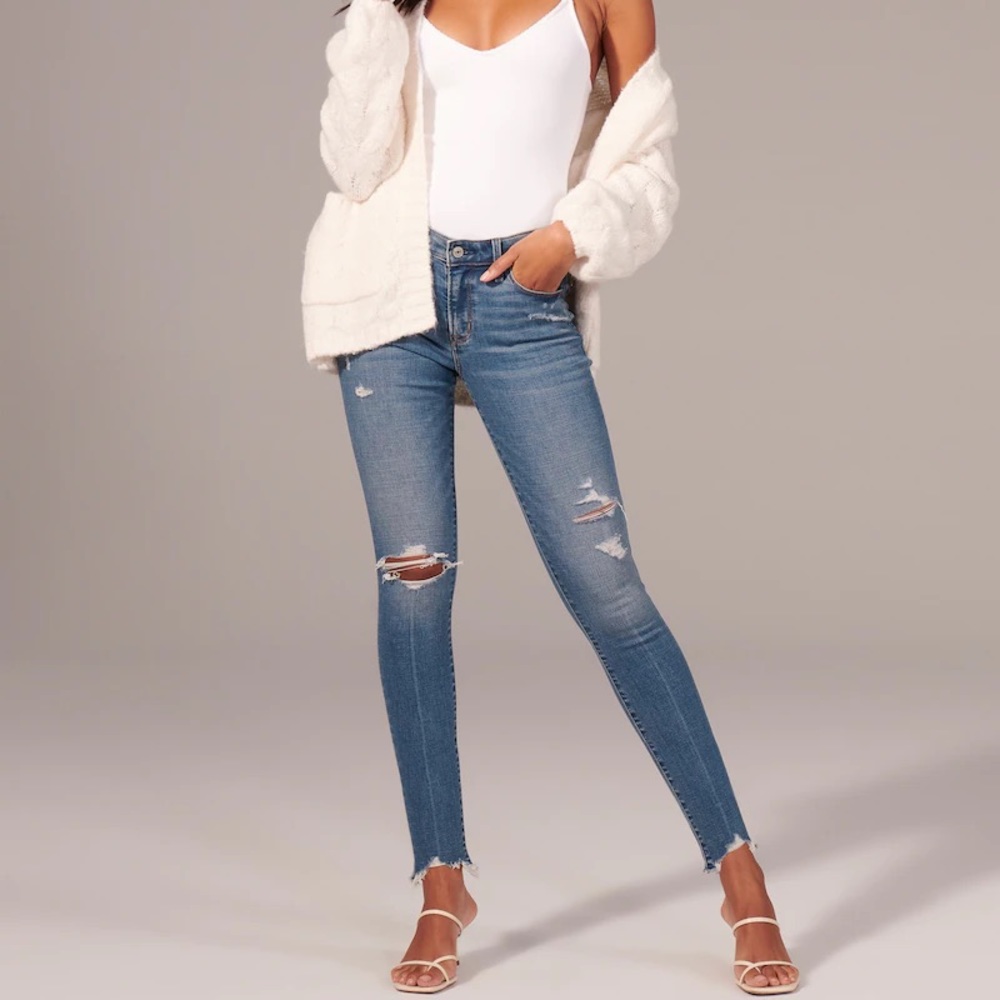 Ripped Mid Rise Super Skinny Ankle Jeans
